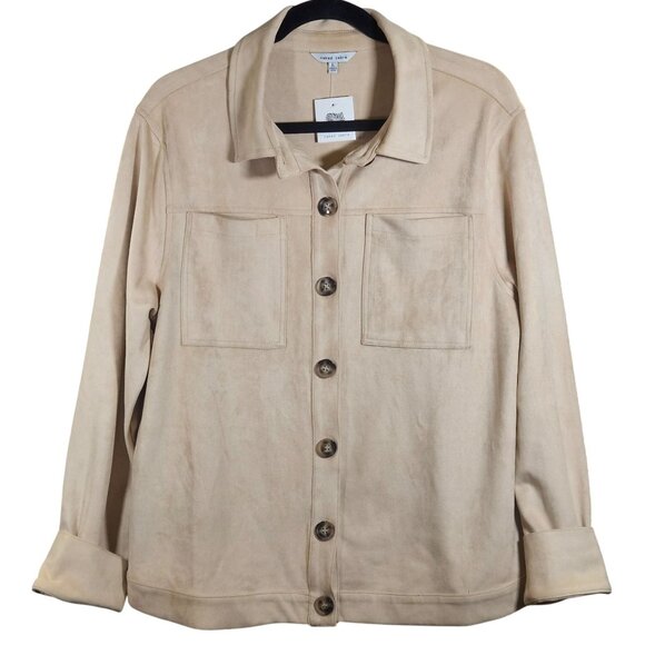 Naked Zebra Women’s Faux Suede Jacket Beige L Quiet Luxury Minimalist Coastal - Picture 2 of 11